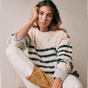 Sezane James Sweater, Ecru & Navy, size S